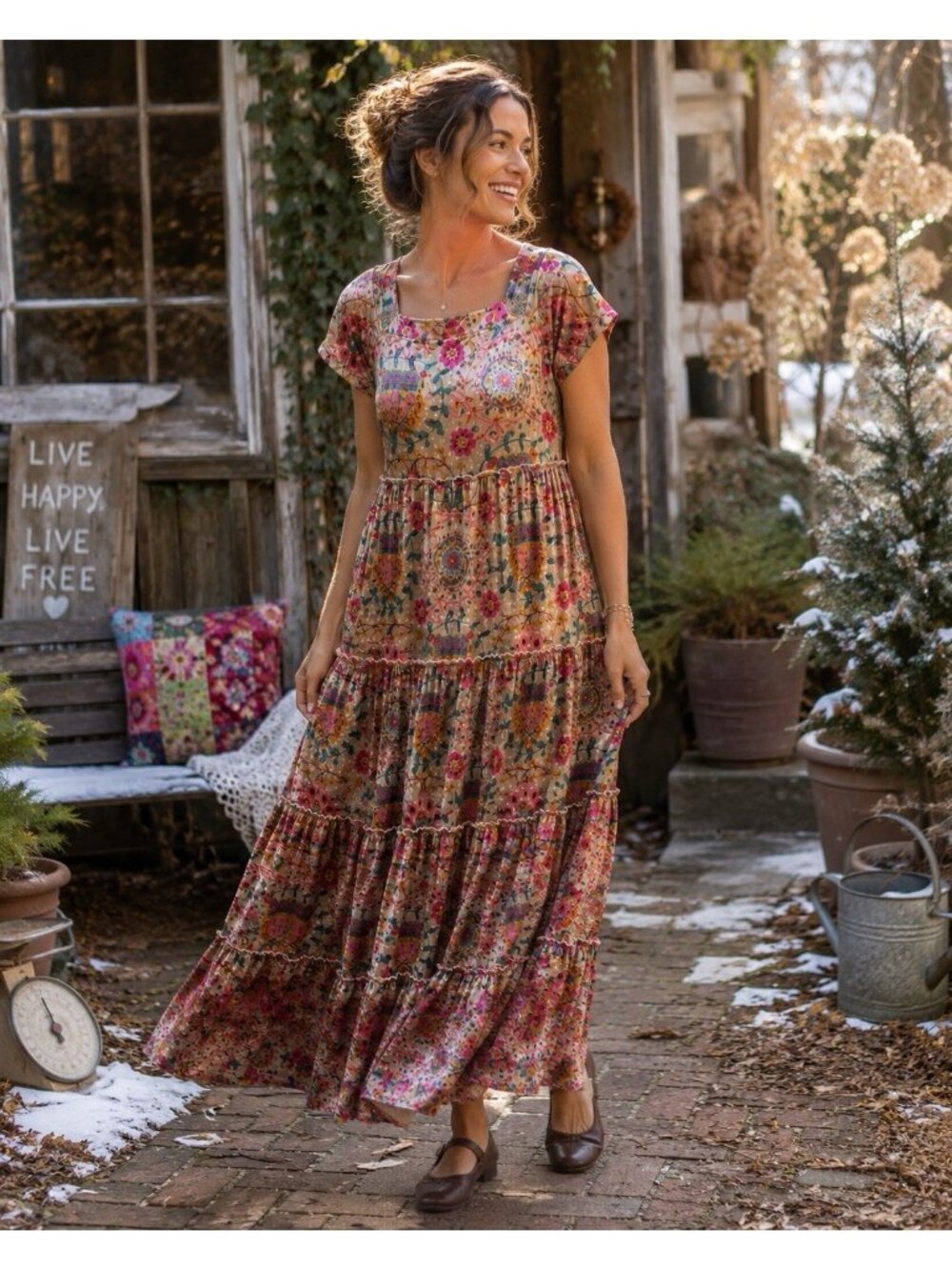 Natural Life Womens Berkley Dress Sz Large Floral Crushed Velvet Boho Maxi - Picture 7 of 7